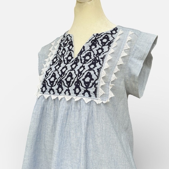 Anthropologie Tops - Anthropologie THML Madelyn Embroidered Top in Blue Pinstripe Size Small